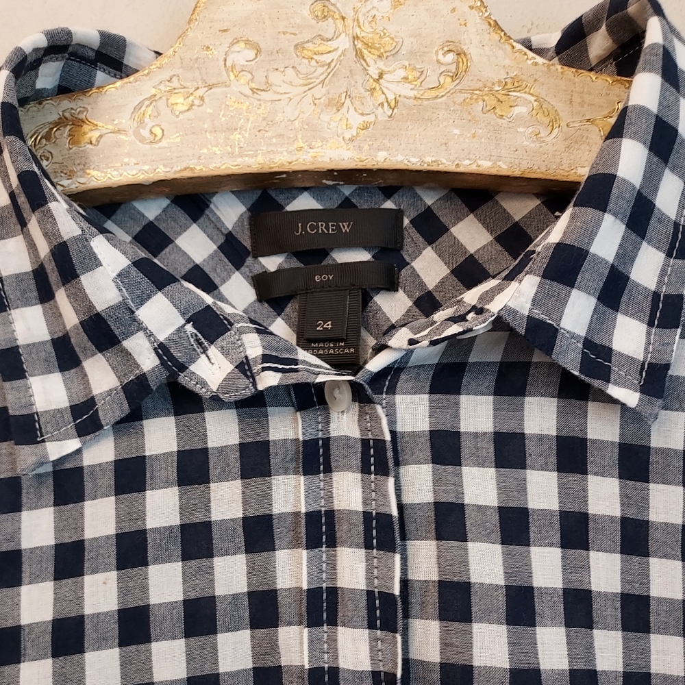 J. Crew Gingham Checked Button Front Blouse Boyfr… - image 5